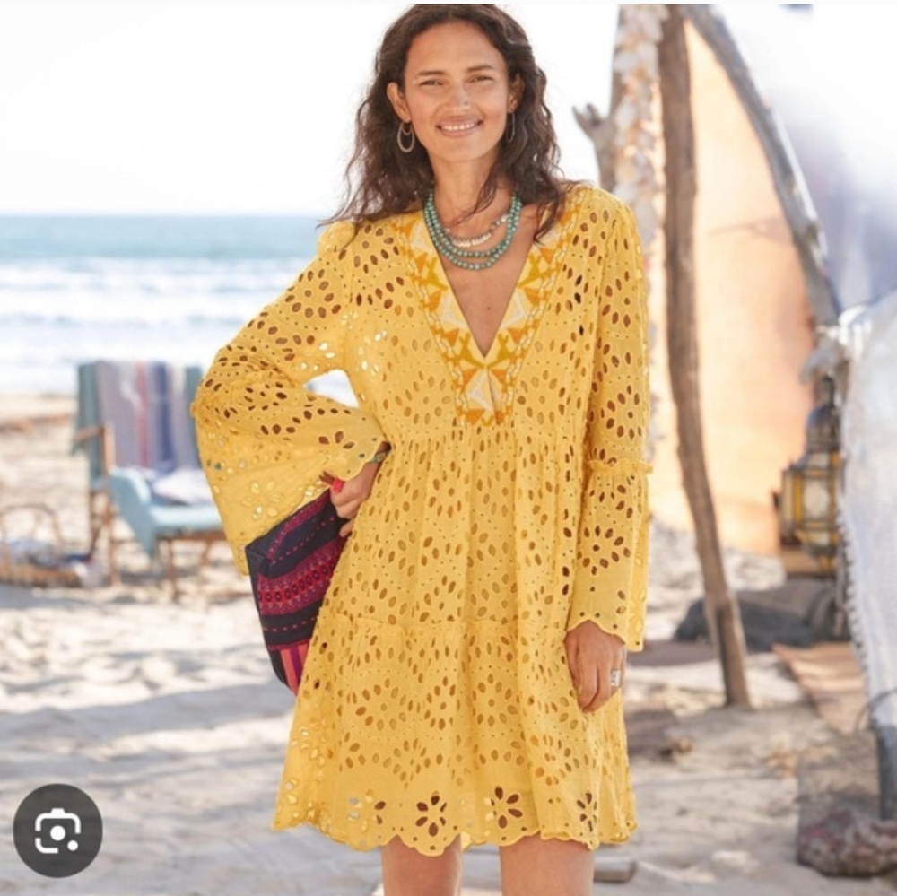 SUNDANCE Yellow Yuki Eyelet Dress, Sundress, Embroidered, Size S